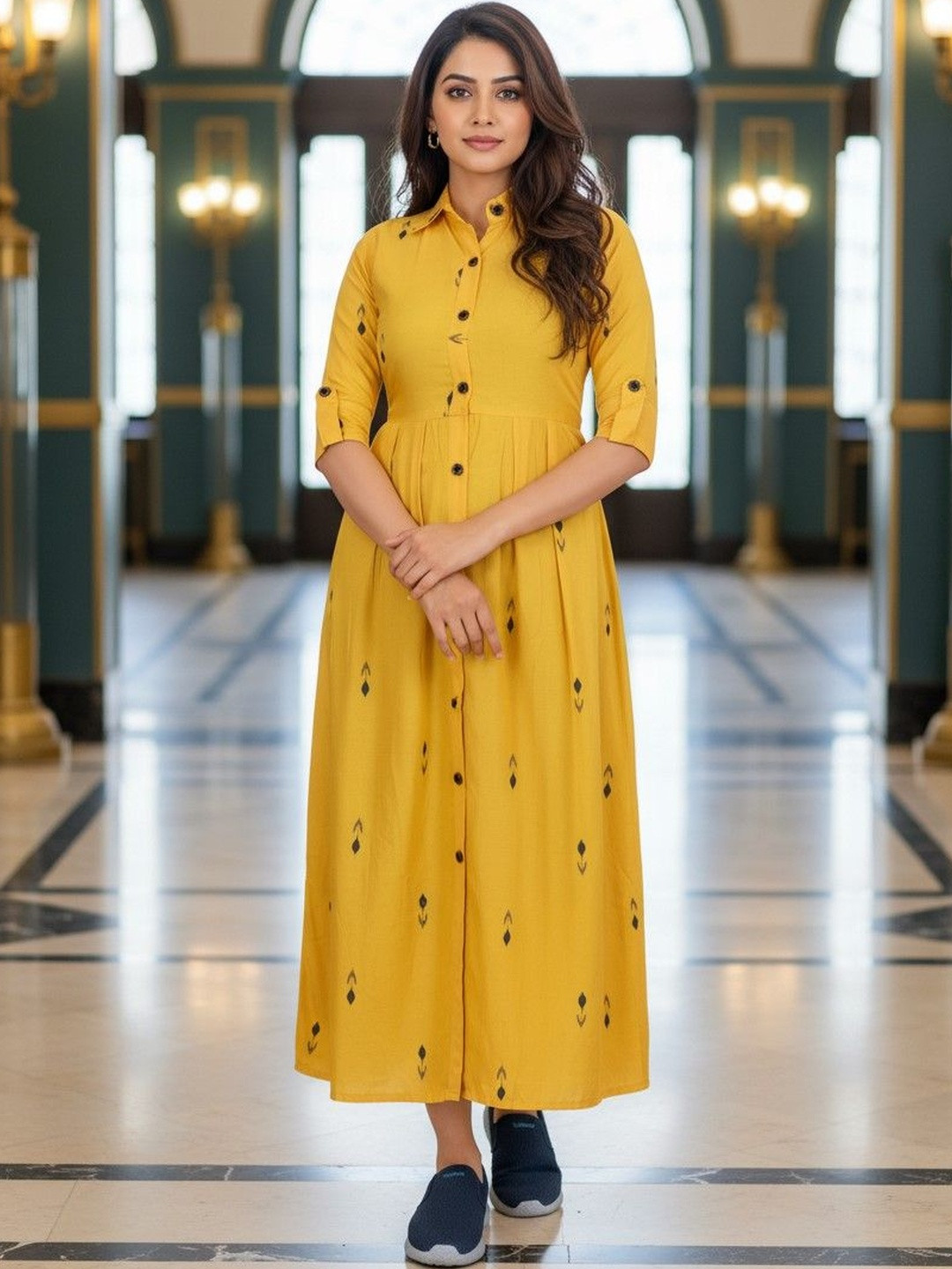 IndoBella Print Shirt Midi Dress