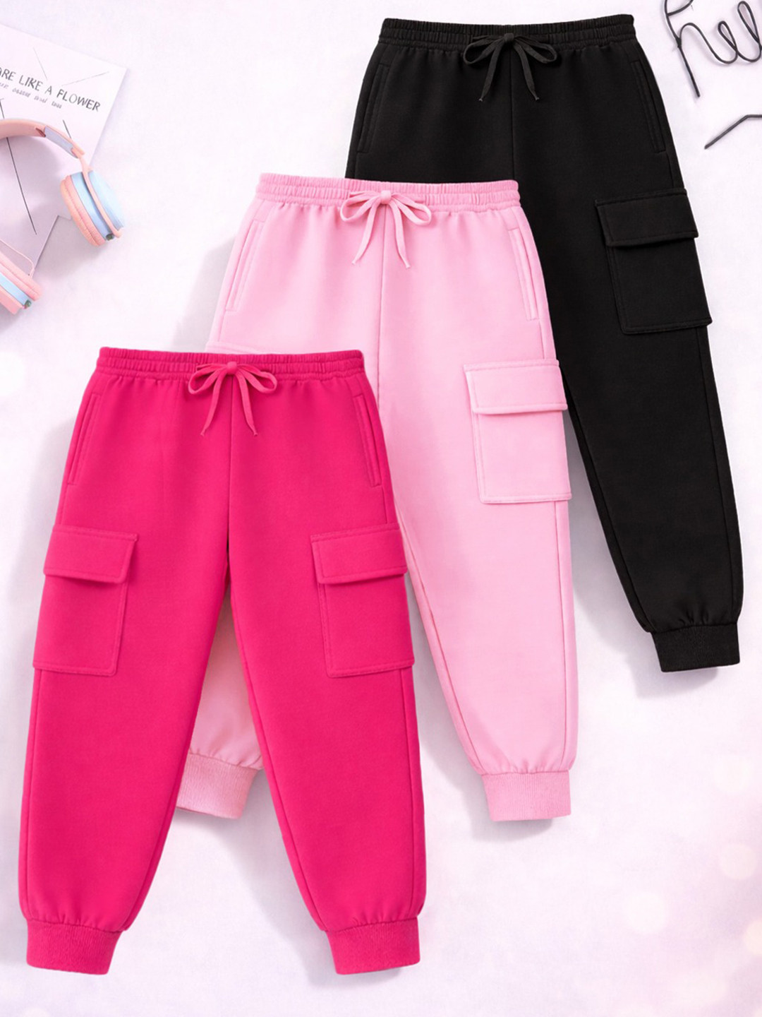 YK X Trampoline Kids Pack of 3 Cotton Relaxed Fit Mid-Rise Joggers