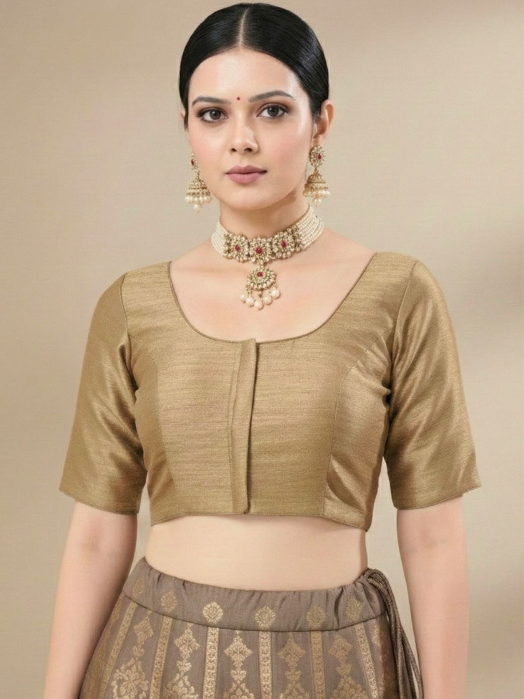 SALWAR STUDIO Round Neck Padded Saree Blouse