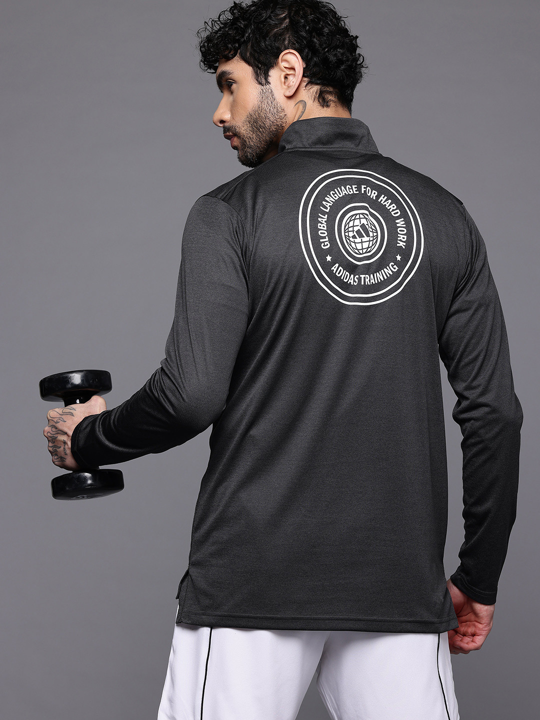 ADIDAS Typography Printed Mock Collar Training Pullover