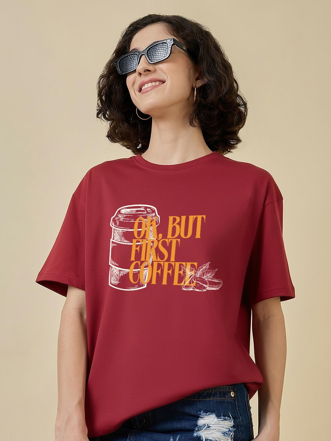 The Roadster Lifestyle Co Printed Cotton Round Neck Oversized Tshirts