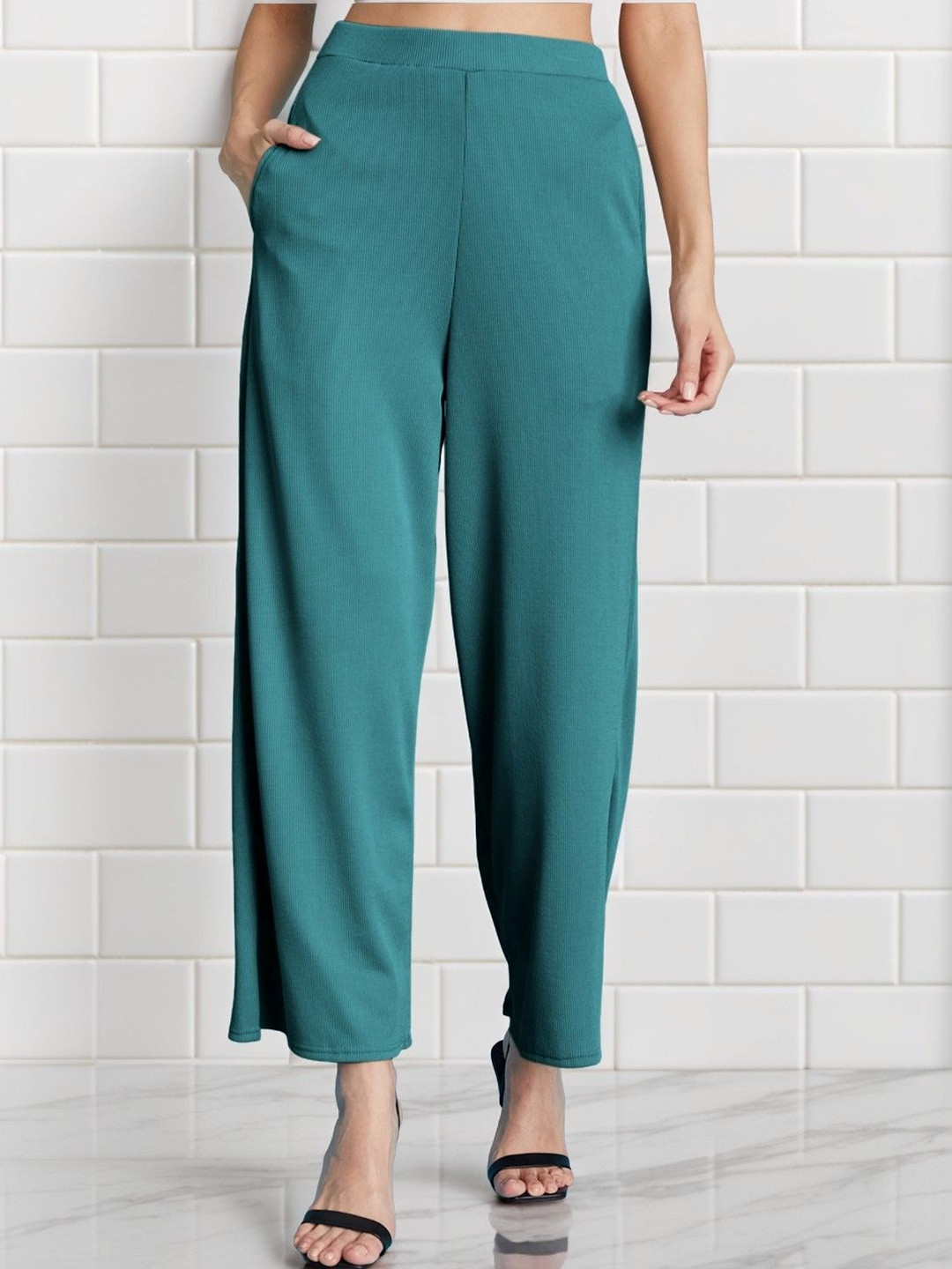 Selvia Edge Women Textured High-Rise Wrinkle Free Trousers