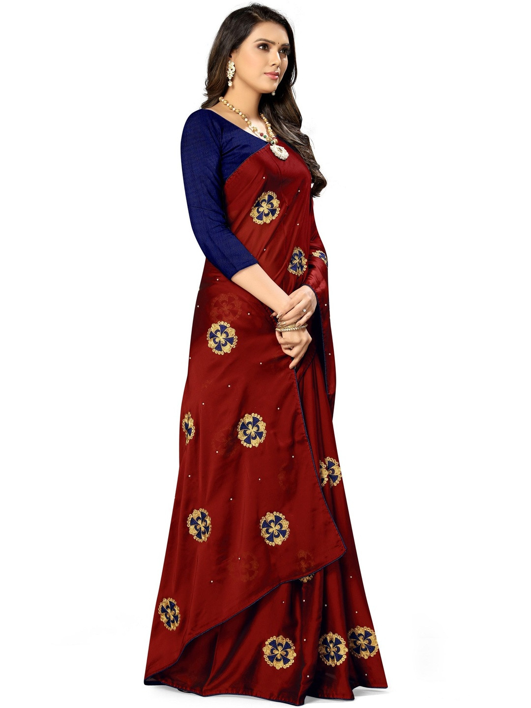 KAVINDI Ethnic Motifs Embroidered Art Silk Heavy Work Saree