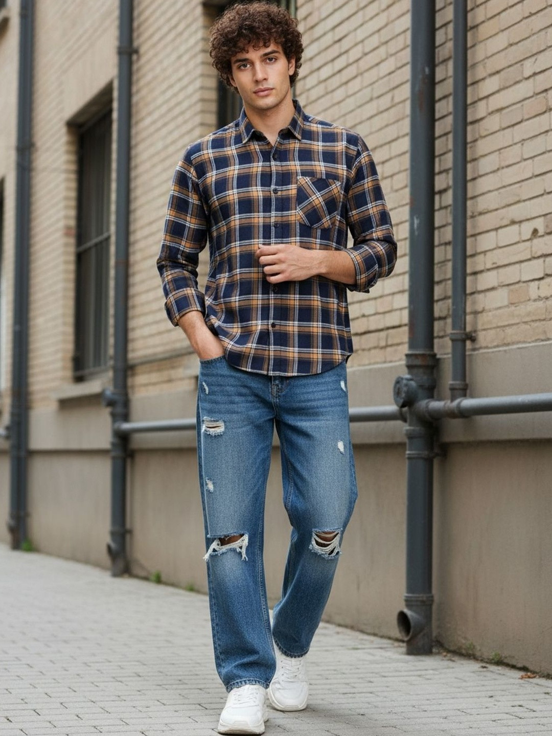 XENOR Men Regular Fit Tartan Checked Casual Shirt