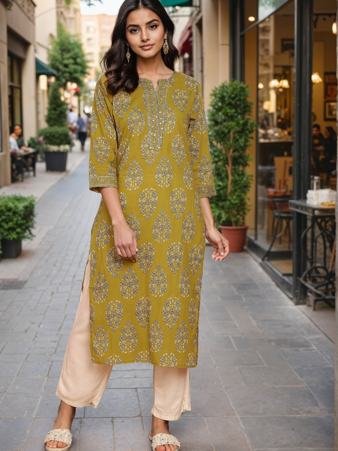 KALINI Women Floral Printed Sequinned Floral Kurta