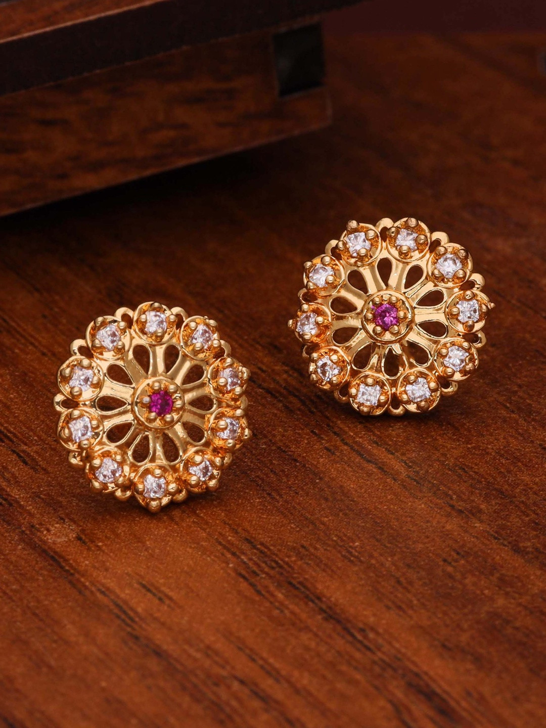 Sangria Gold-Plated American Diamond -Studded Earrings