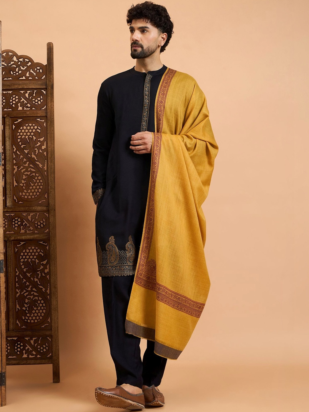 Winter Men Pashmina Mustard side border Ethnic Shawl