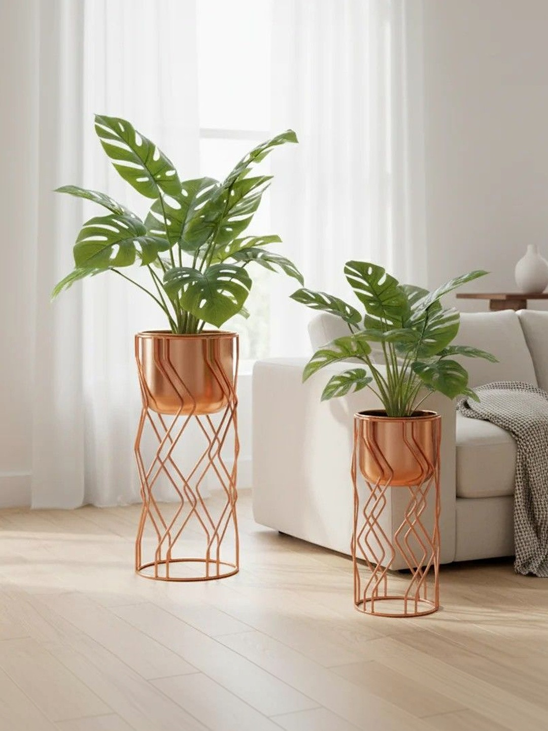 THREADVIBE LIVING 2Pcs Pink Geometric Wire Planter With Stand