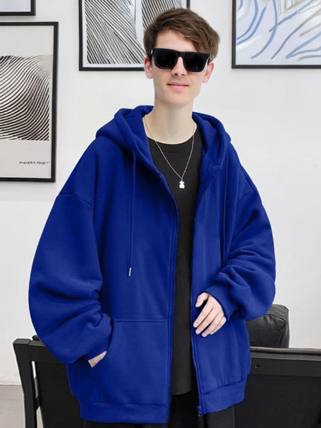 StyleCast Men Hooded Solid Bomber Jacket
