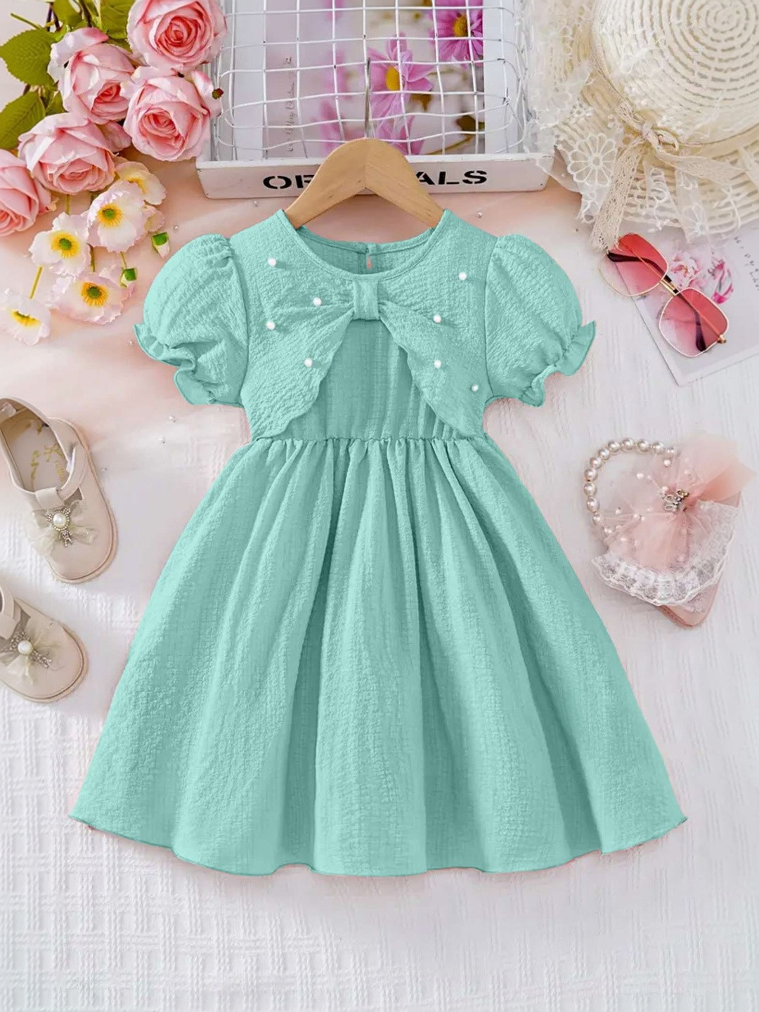 MENSBIT Puff Sleeve Fit & Flare Dress