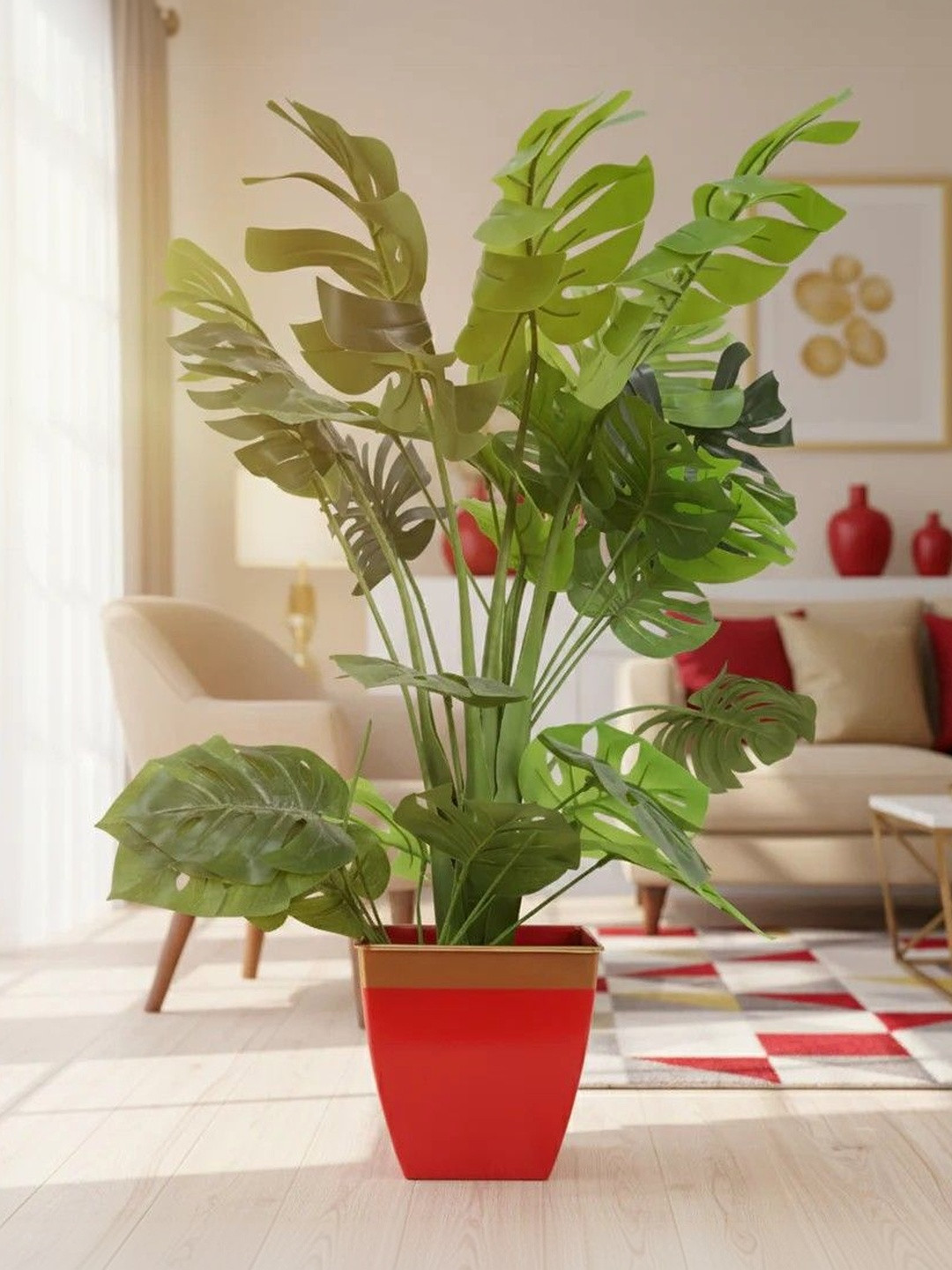 THREADVIBE LIVING Modern Red Glossy Flower Planter