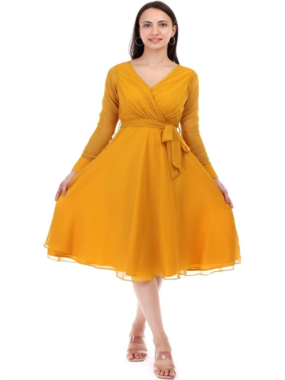 LECORA Georgette Fit & Flare Midi Dress