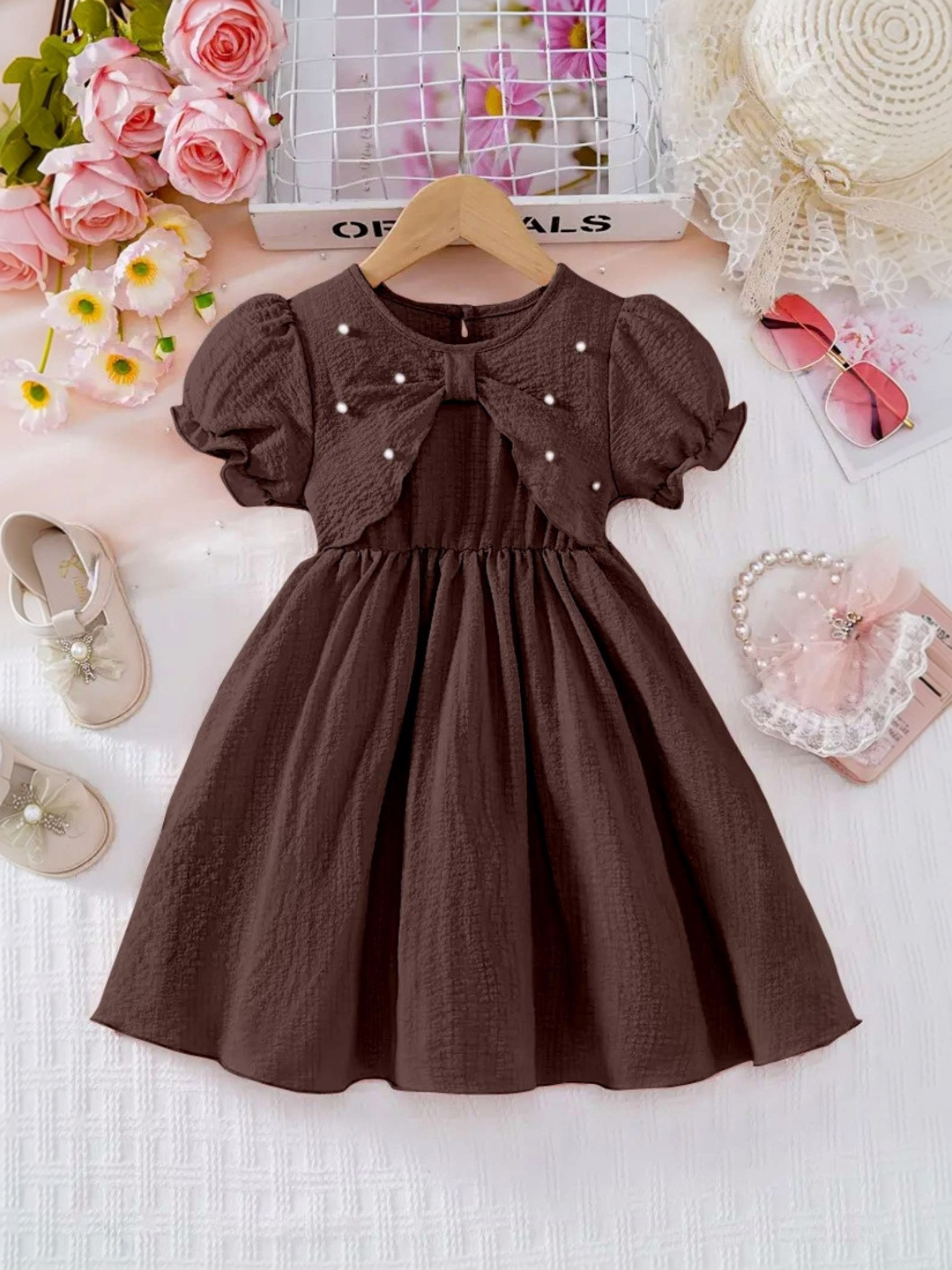 MENSBIT Puff Sleeve Fit & Flare Dress