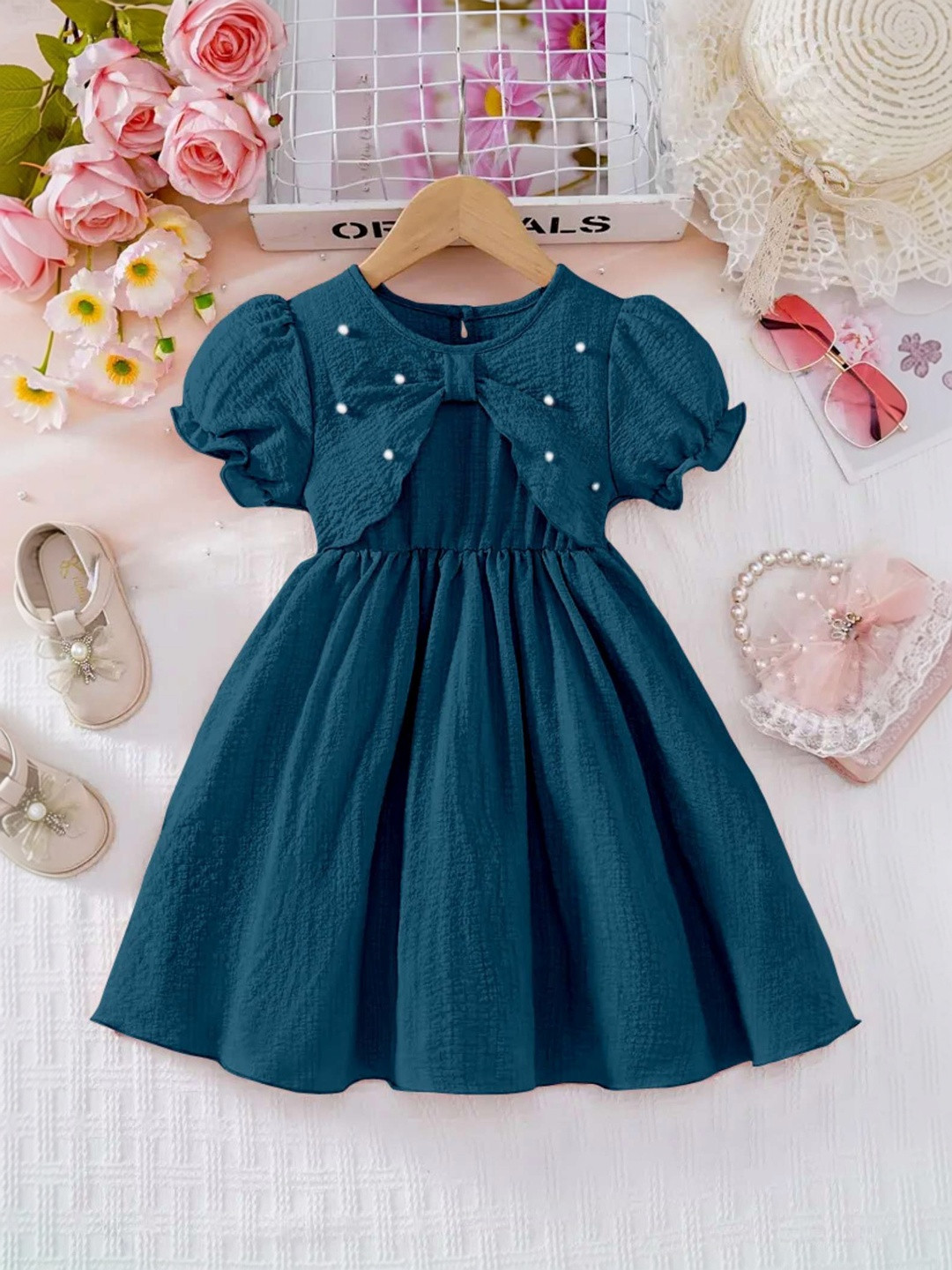 MENSBIT Puff Sleeve Fit & Flare Dress