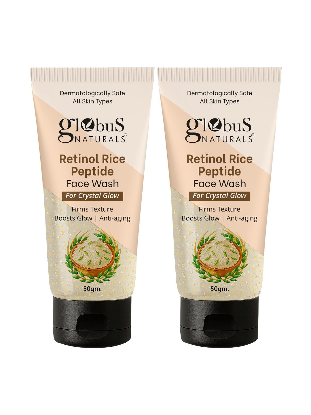 Globus naturals Set Of 2 Retinol Rice Peptide Face Wash For Crystal Clear - 50 g Each