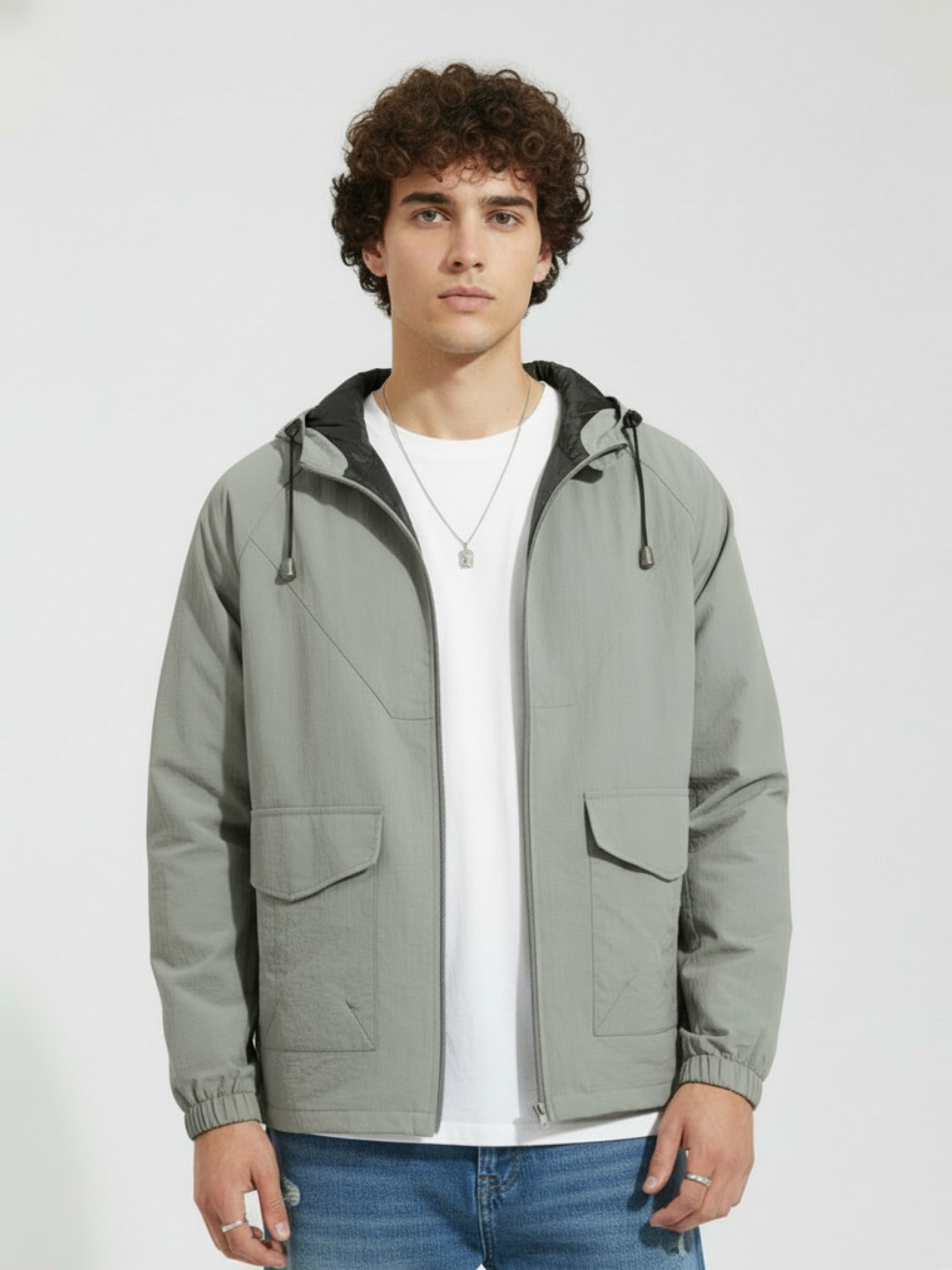 glitchez Hooded Windcheater Relaxed Fit Tailored Jacket with Toggled Hem