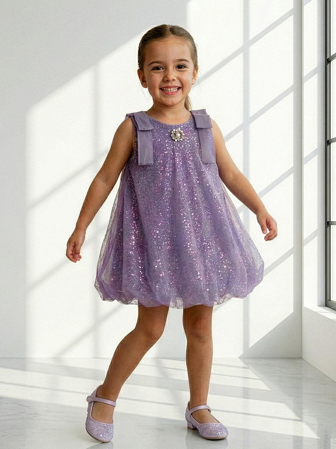 YK Girls Sequinned Balloon Dress