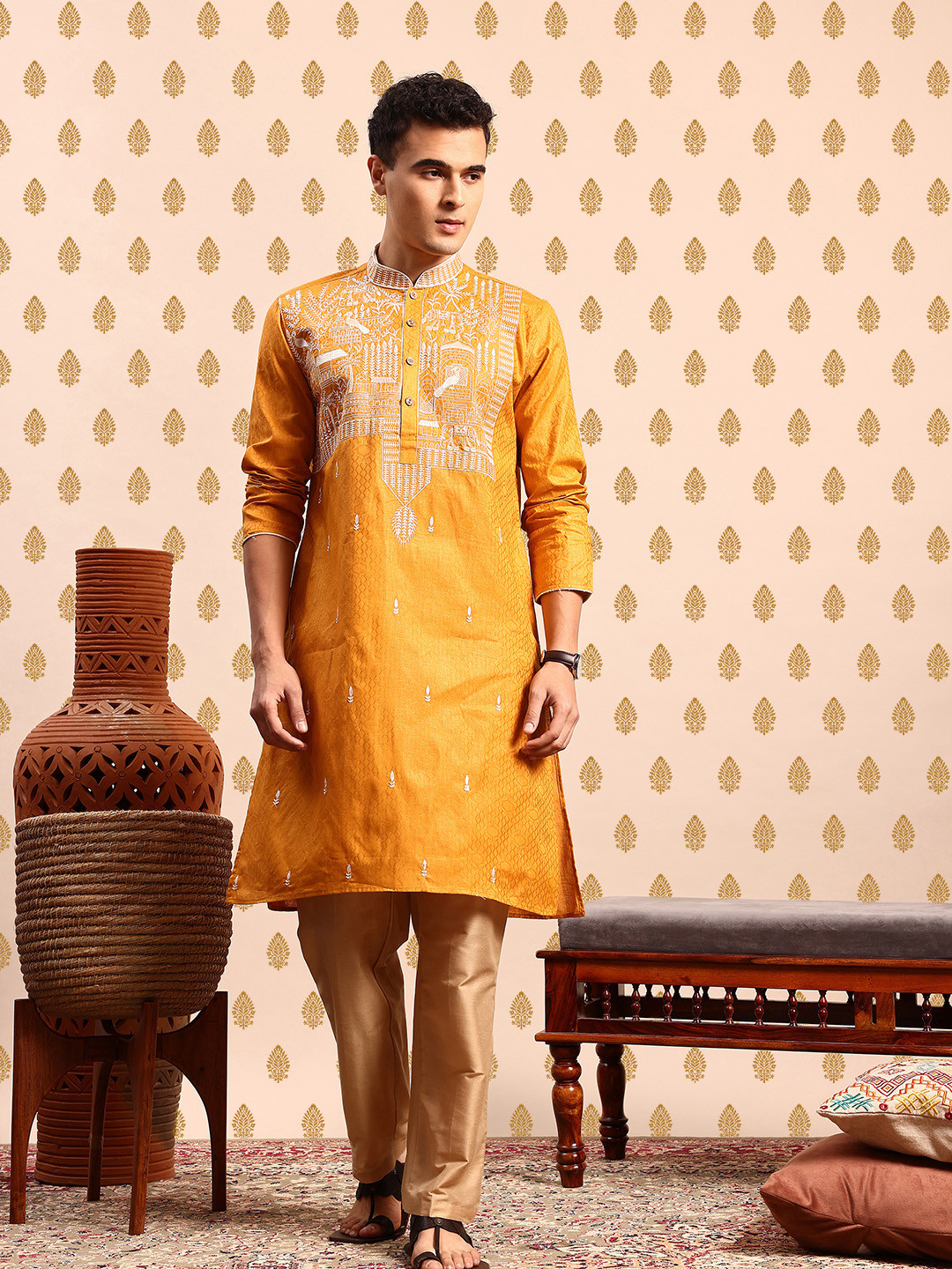SOURAGYA Ethnic Motifs Embroidered Kurta with Trousers