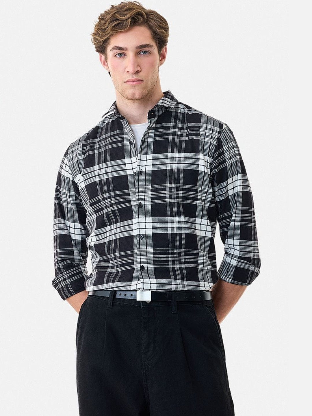 Snitch Checked Cotton Long Sleeves Slim Fit Shirt