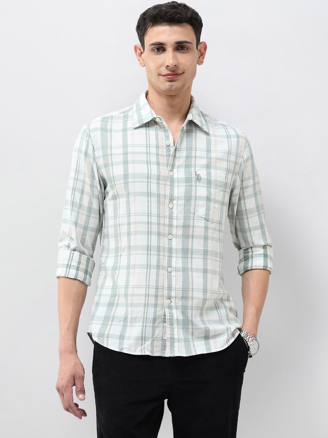 U.S. Polo Assn. Men Corduroy Checked Tailored Fit Shirt