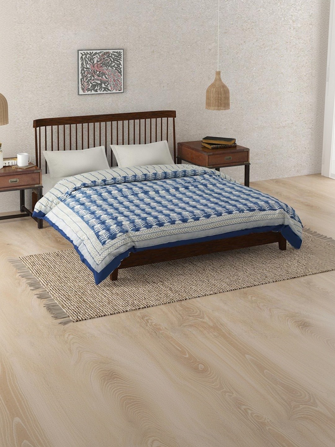 Fabindia Blue & Blue Ethnic Motifs Mild Winter 233 GSM Quilt
