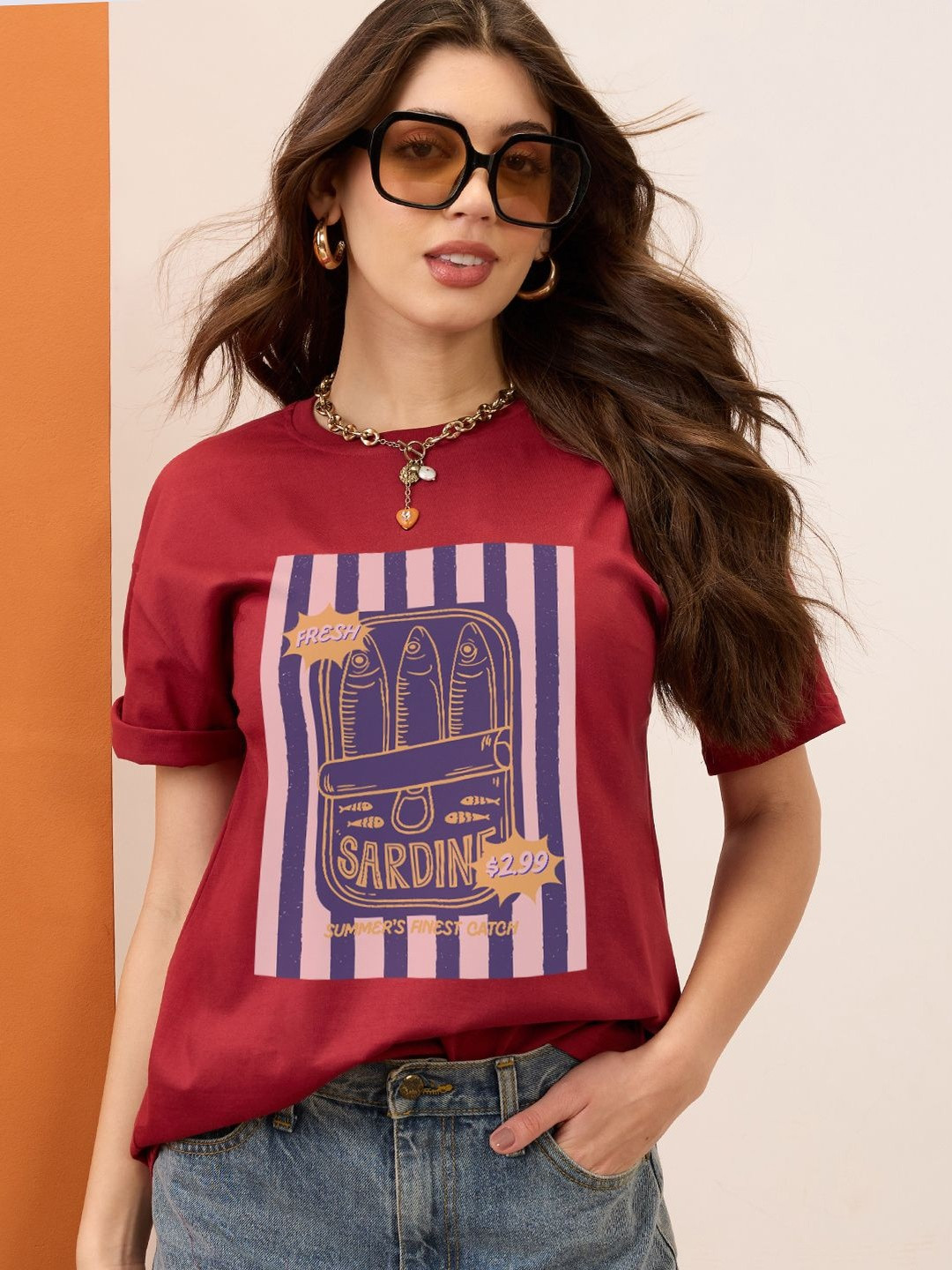 The Roadster Lifestyle Co Printed Cotton Round Neck Oversized Tshirts