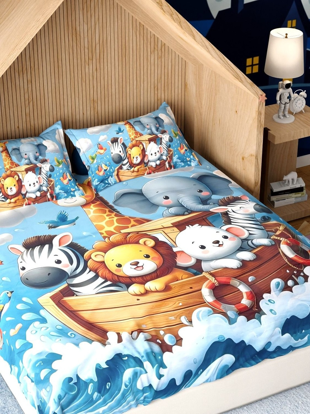 Pure Decor Magical Blue Kids Boys 7D Digital 130 TC Double Bedsheet & 2 Pillow Covers