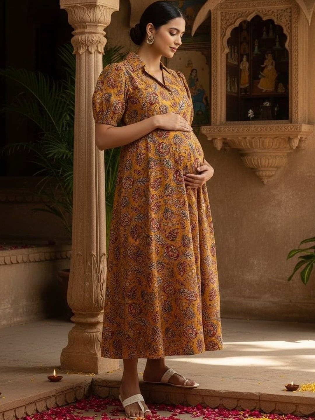 Pahanawa Floral Print Puff Sleeve A-Line Maxi Dress