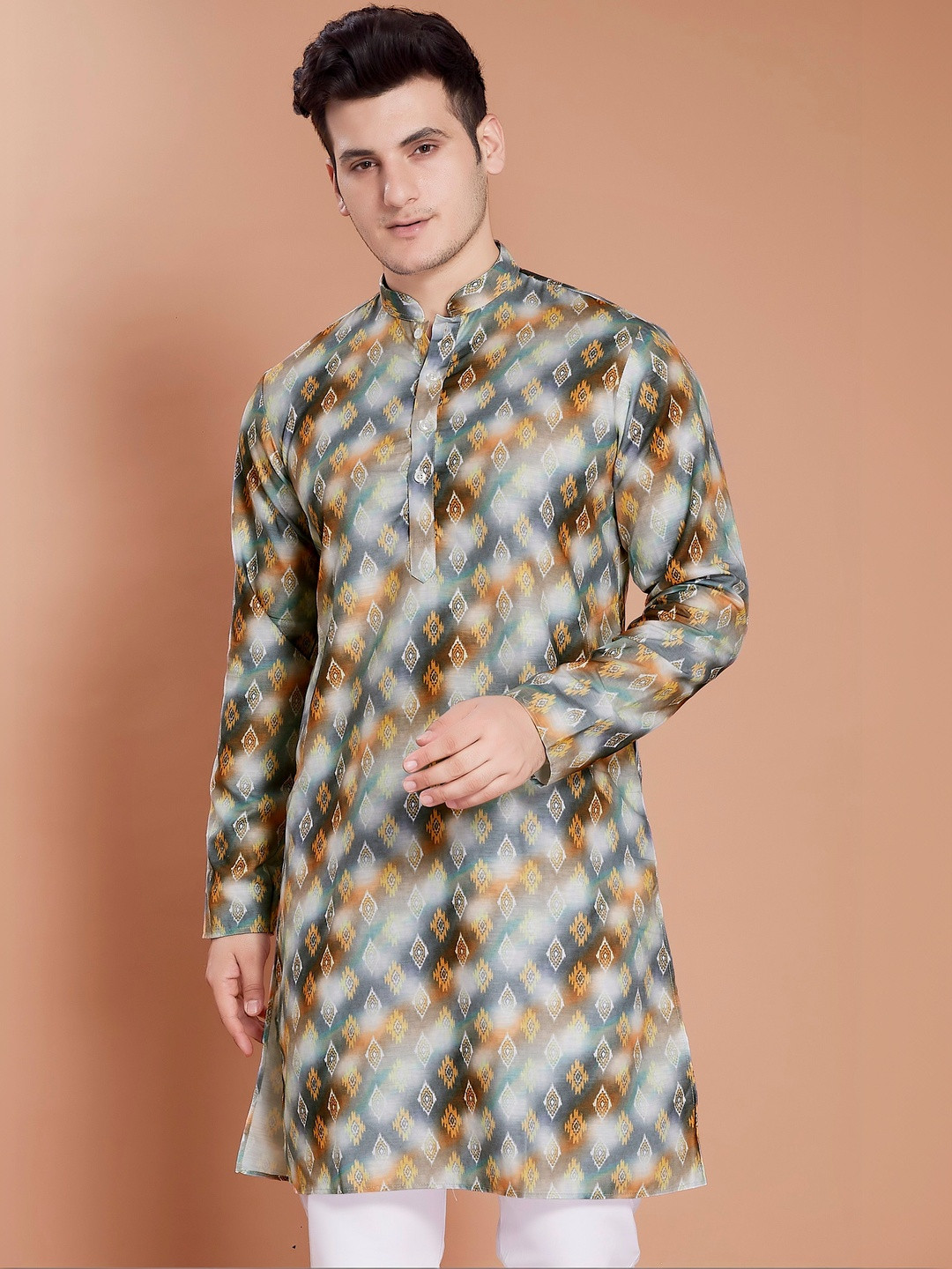 PulseIQ Men Geometric Printed Kurta
