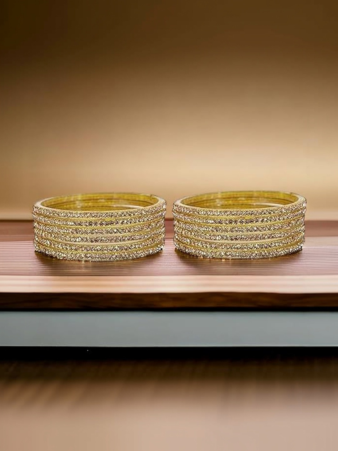 Abu fashion Women Set of 12 Zircon Stones and Beads Studded Glass Kashmiri Bangles
