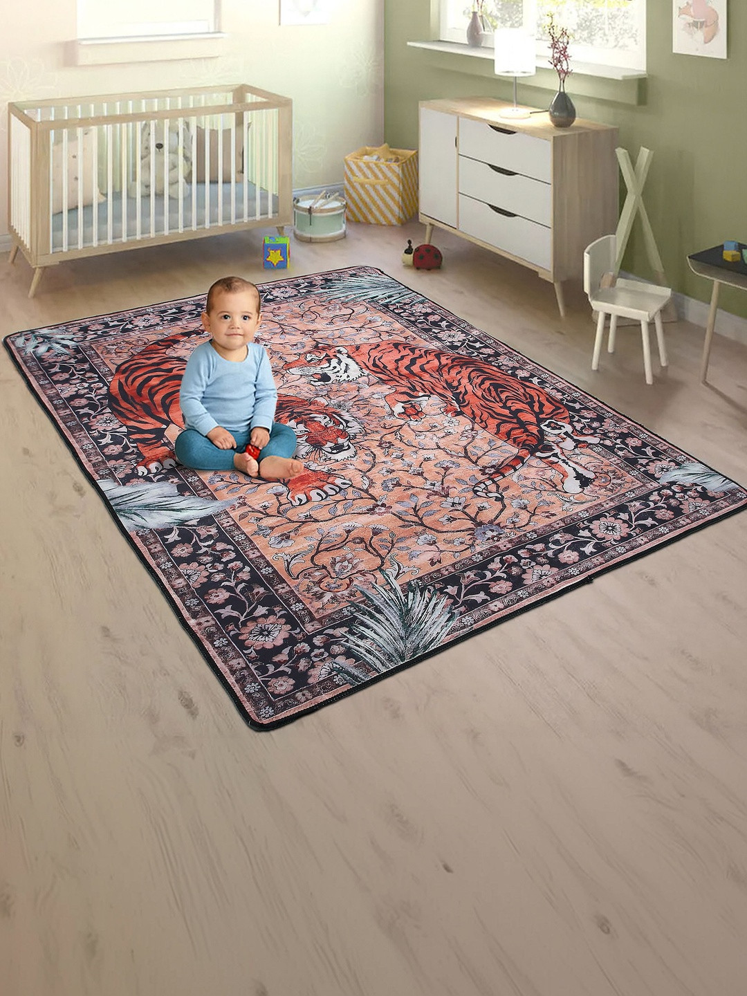 AAZEEM Multicoloured Ethnic Motifs Anti-Skid Polyester Carpet