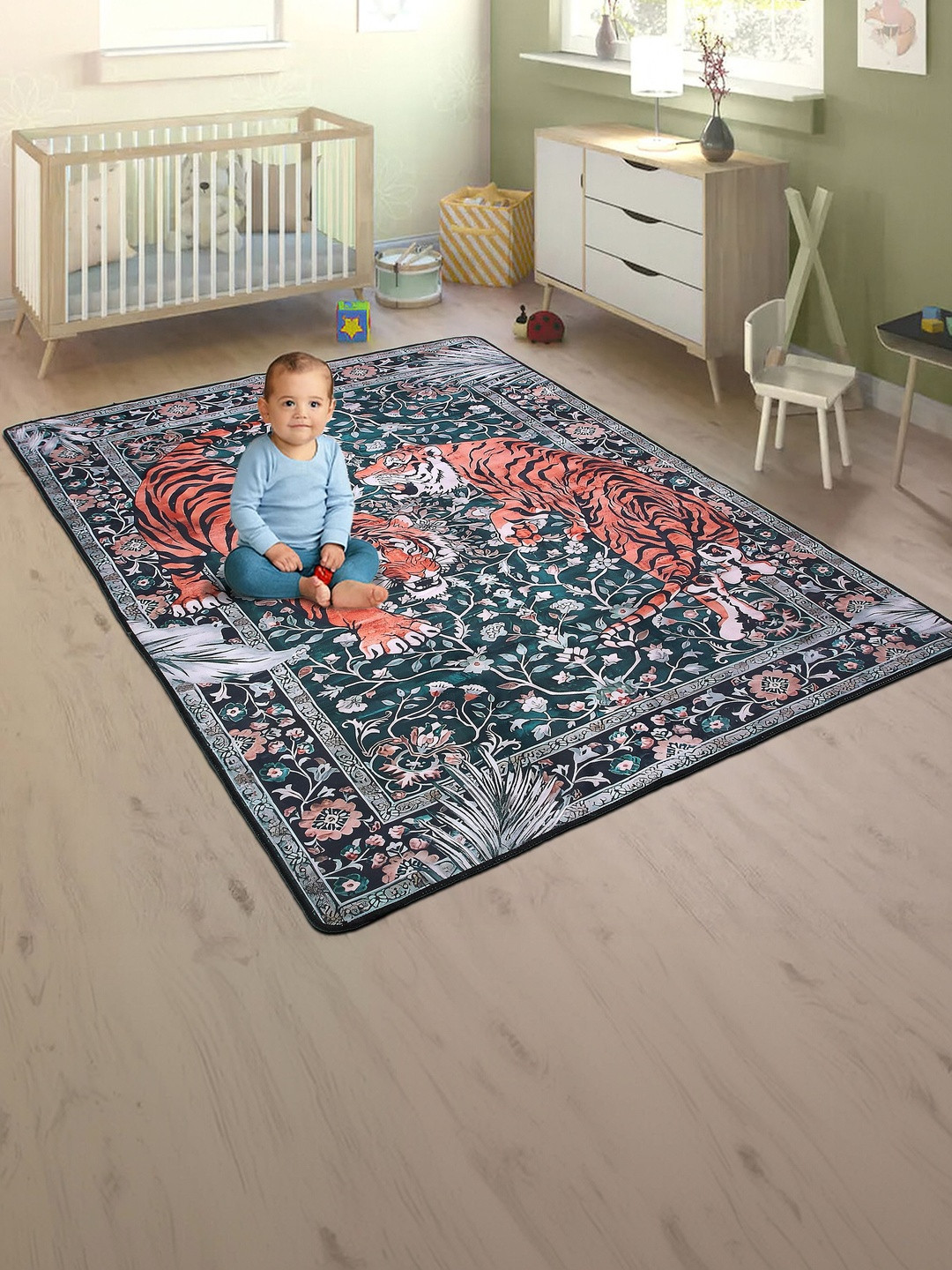 AAZEEM Multicoloured Ethnic Motifs Anti-Skid Polyester Carpet
