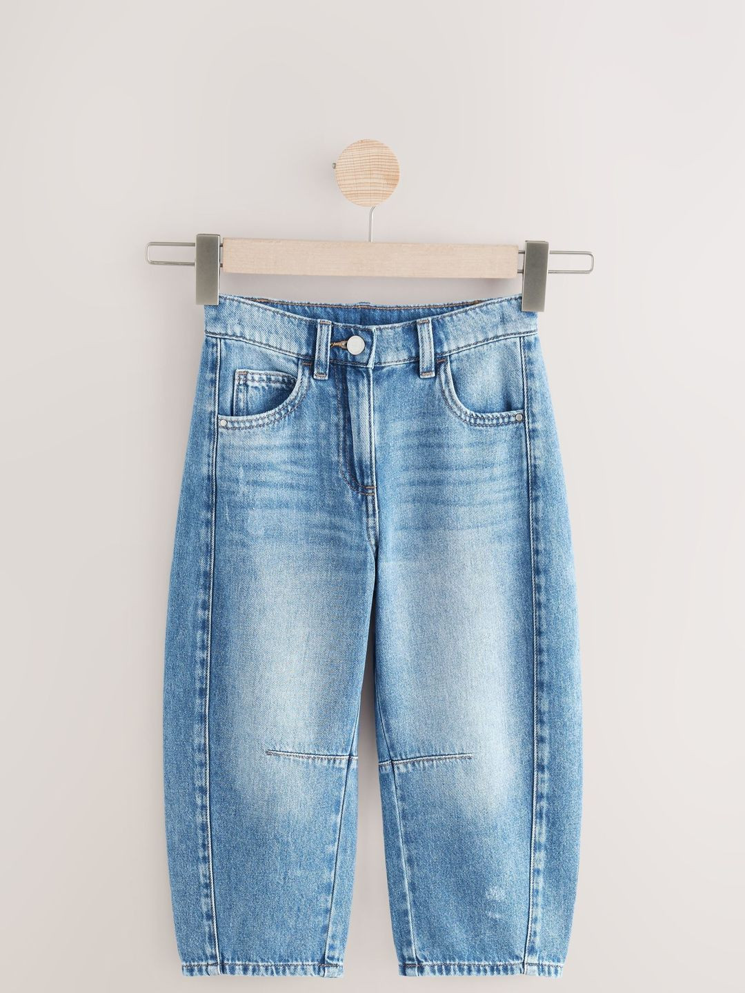 NEXT Girls Barrel Fit Mid-Rise Heavy Fade Pure Cotton Jeans
