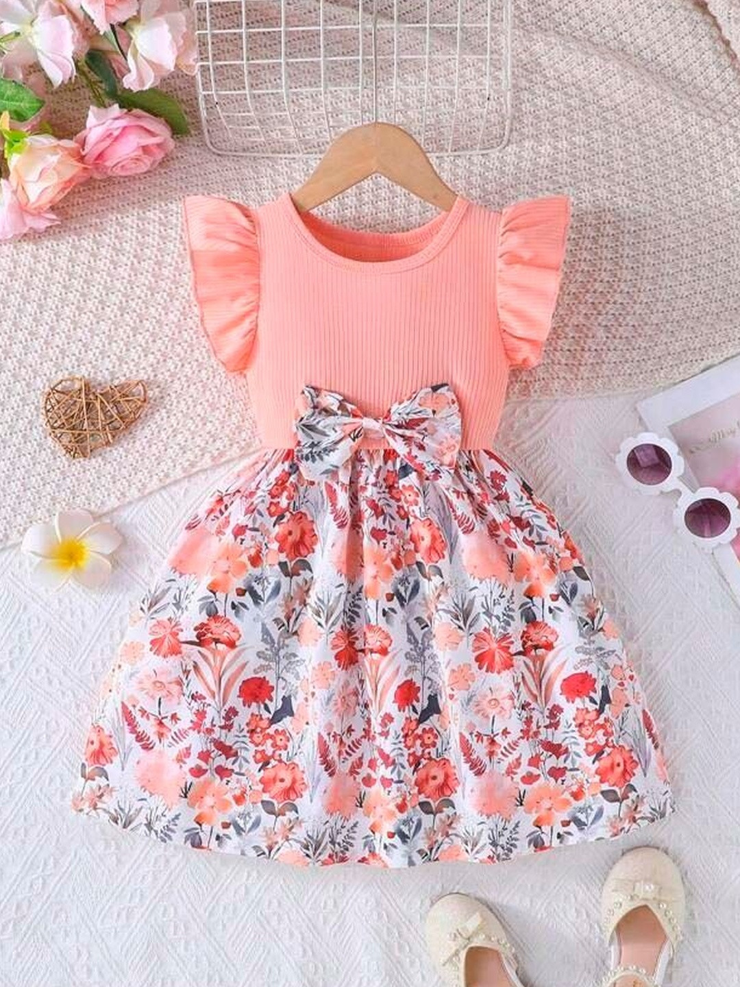 BAESD Floral Print Flutter Sleeve Fit & Flare Dress