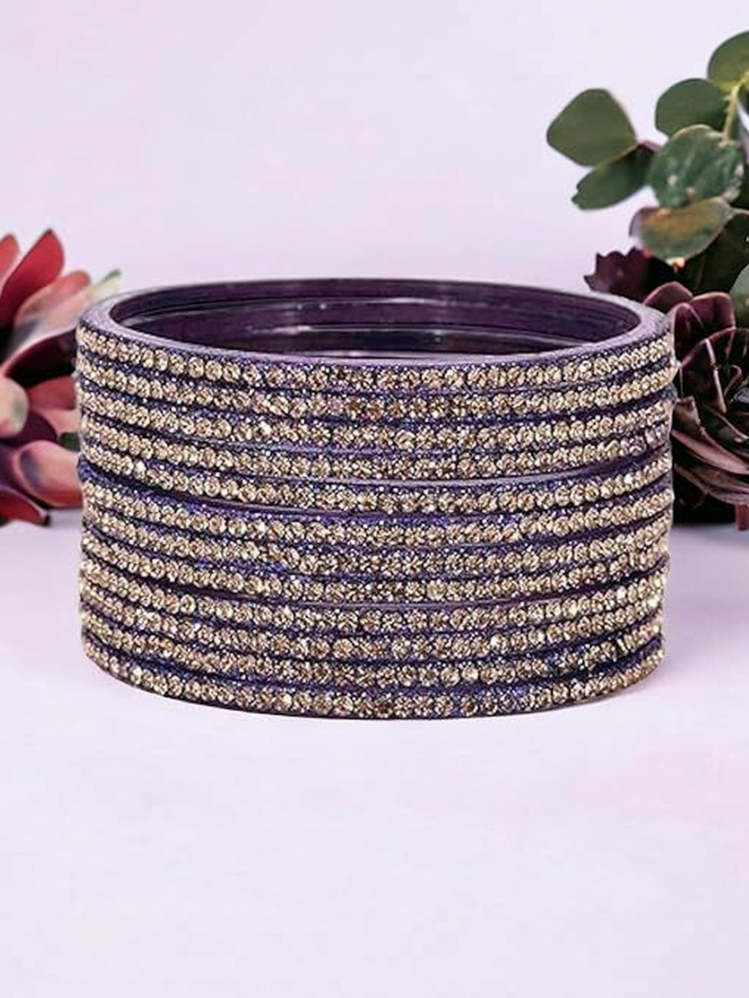 Abu fashion Set Of 12 Zircon Studded Glass Kashmiri Bangles