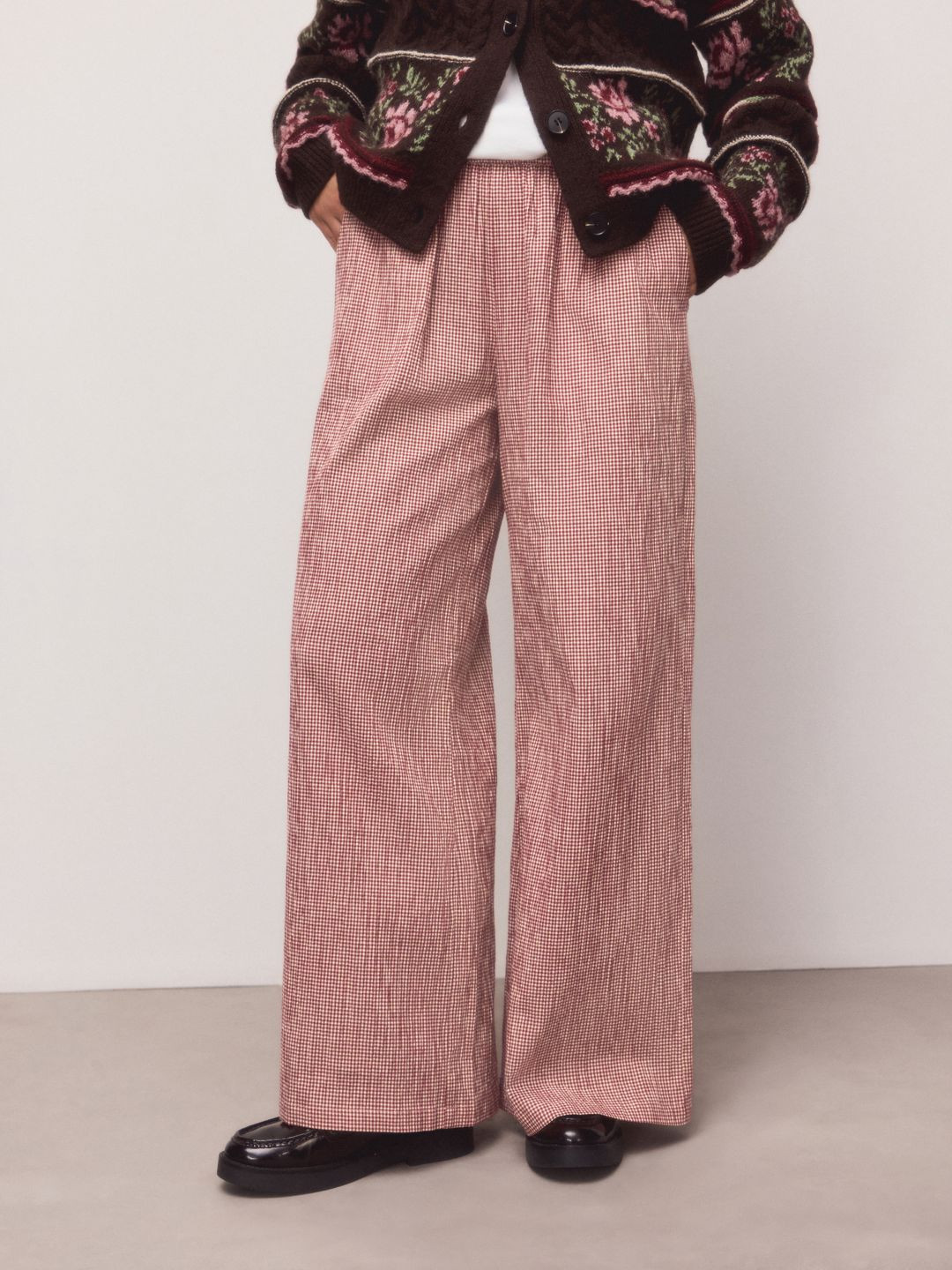 NEXT Women Wide Leg Checked Trousers