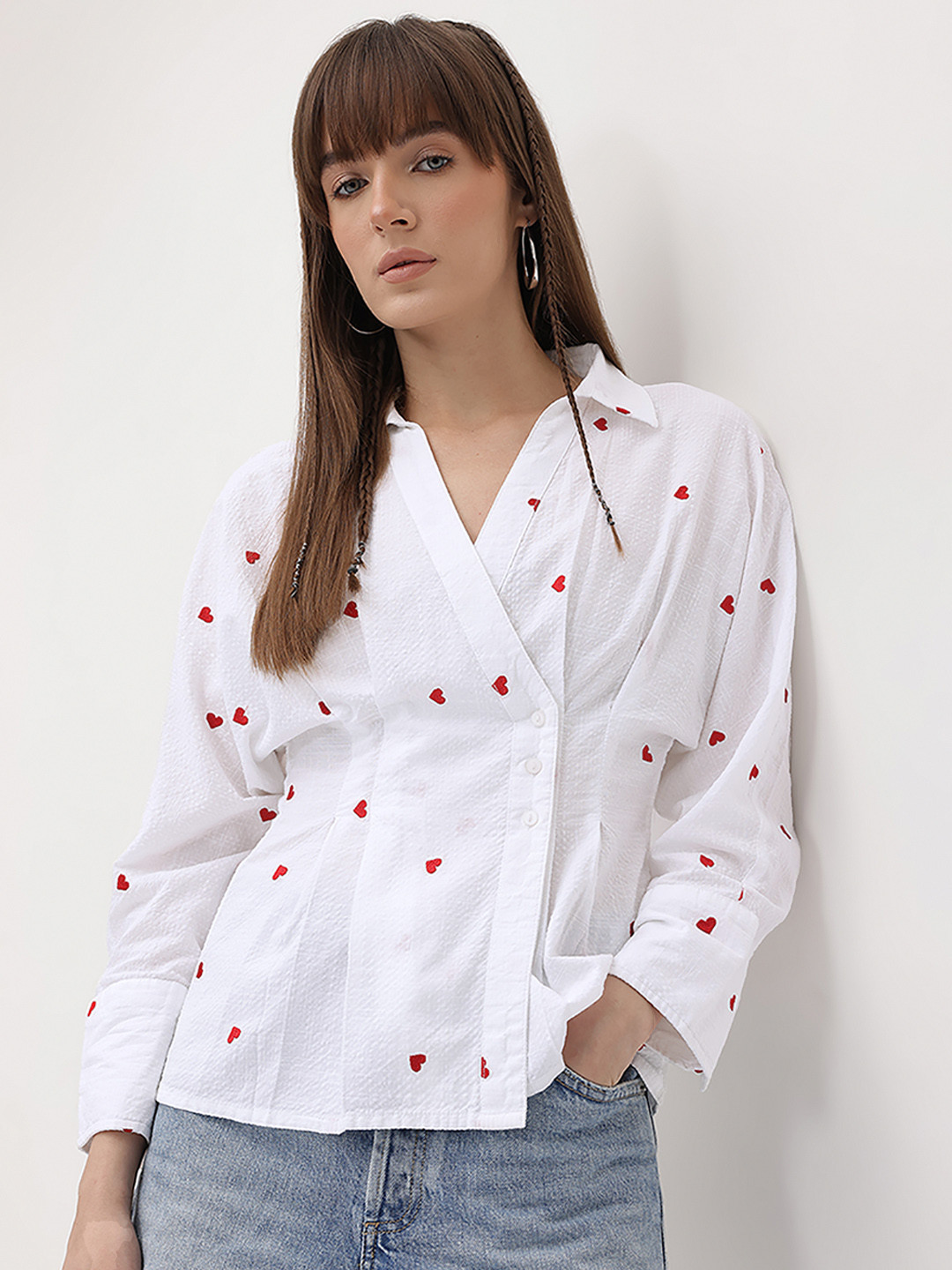 The Roadster Life Co. Double-Breasted Pure Cotton Embroidered Shirt