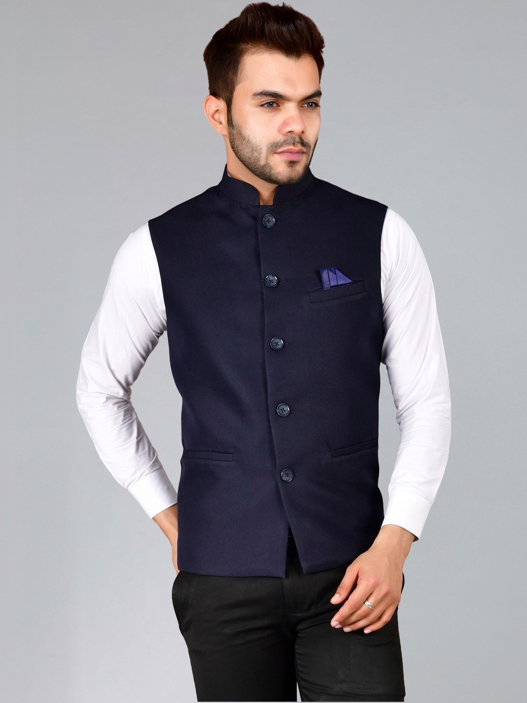 Abhimaan Nehru Collar Woven Formal Nehru Jacket