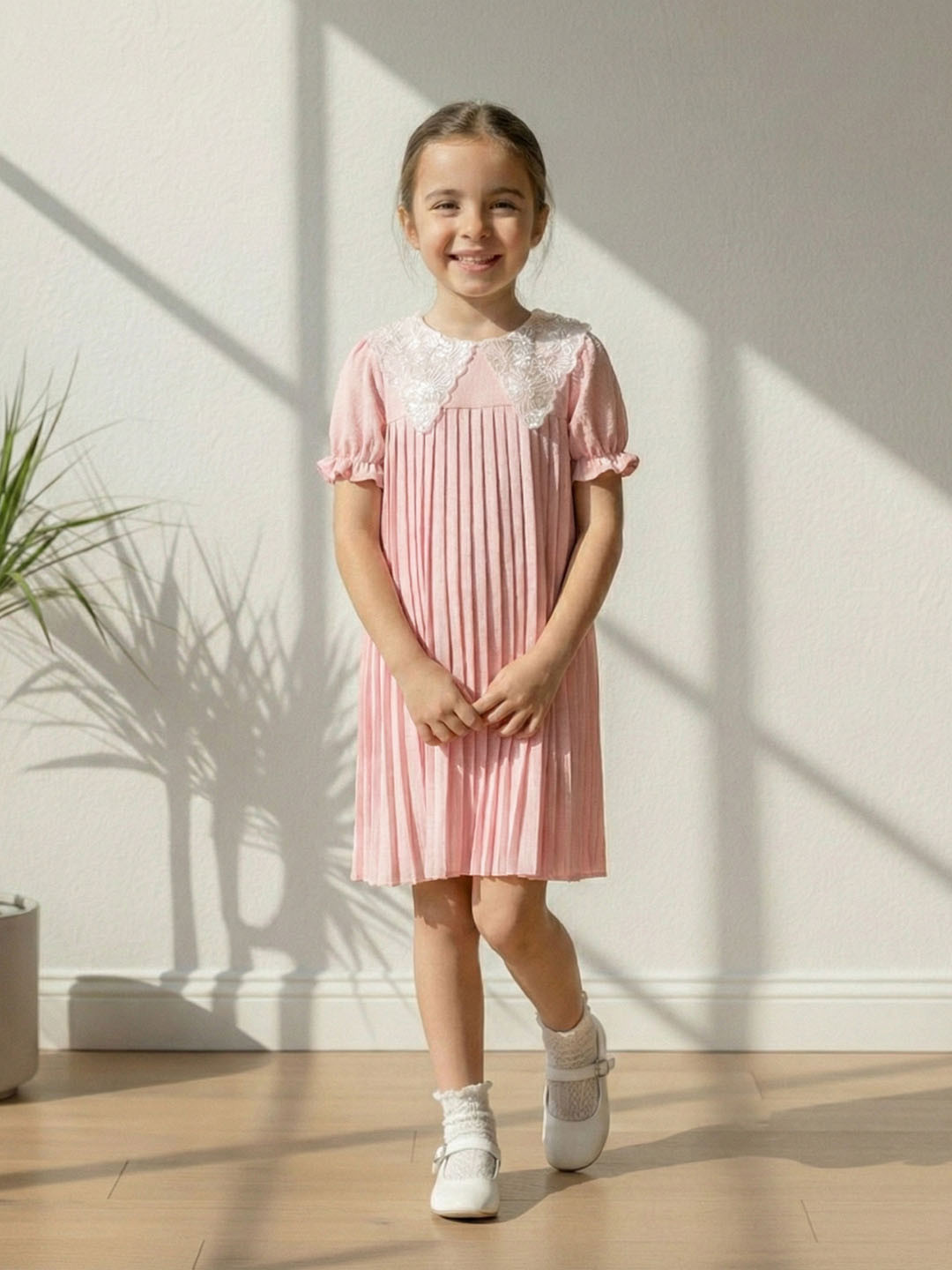 YK Girls Puff Sleeve A-Line Dress