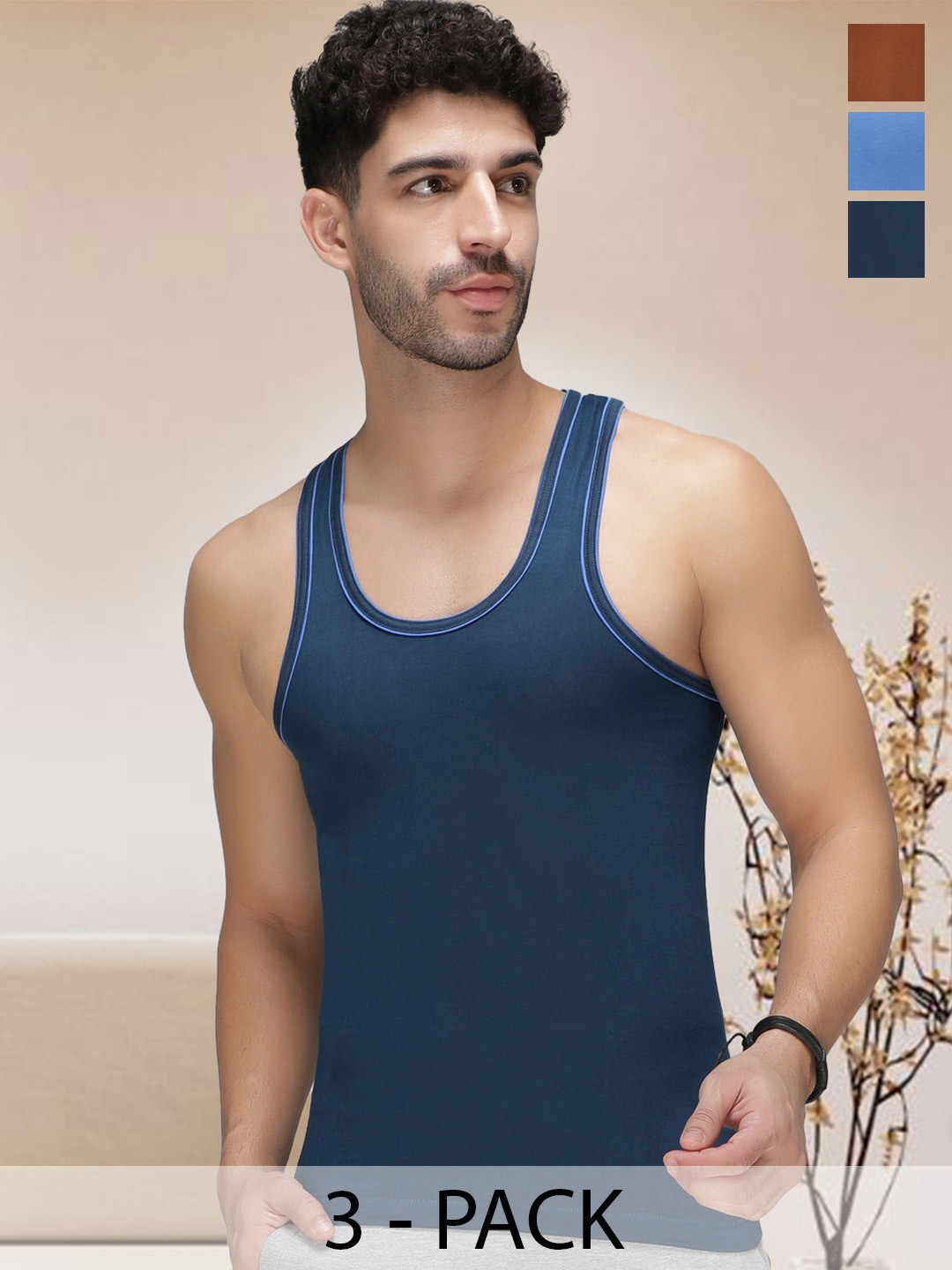 AMUL COMFY Pack of 3 Cotton Round Neck Sleeveless Innerwear Vests
