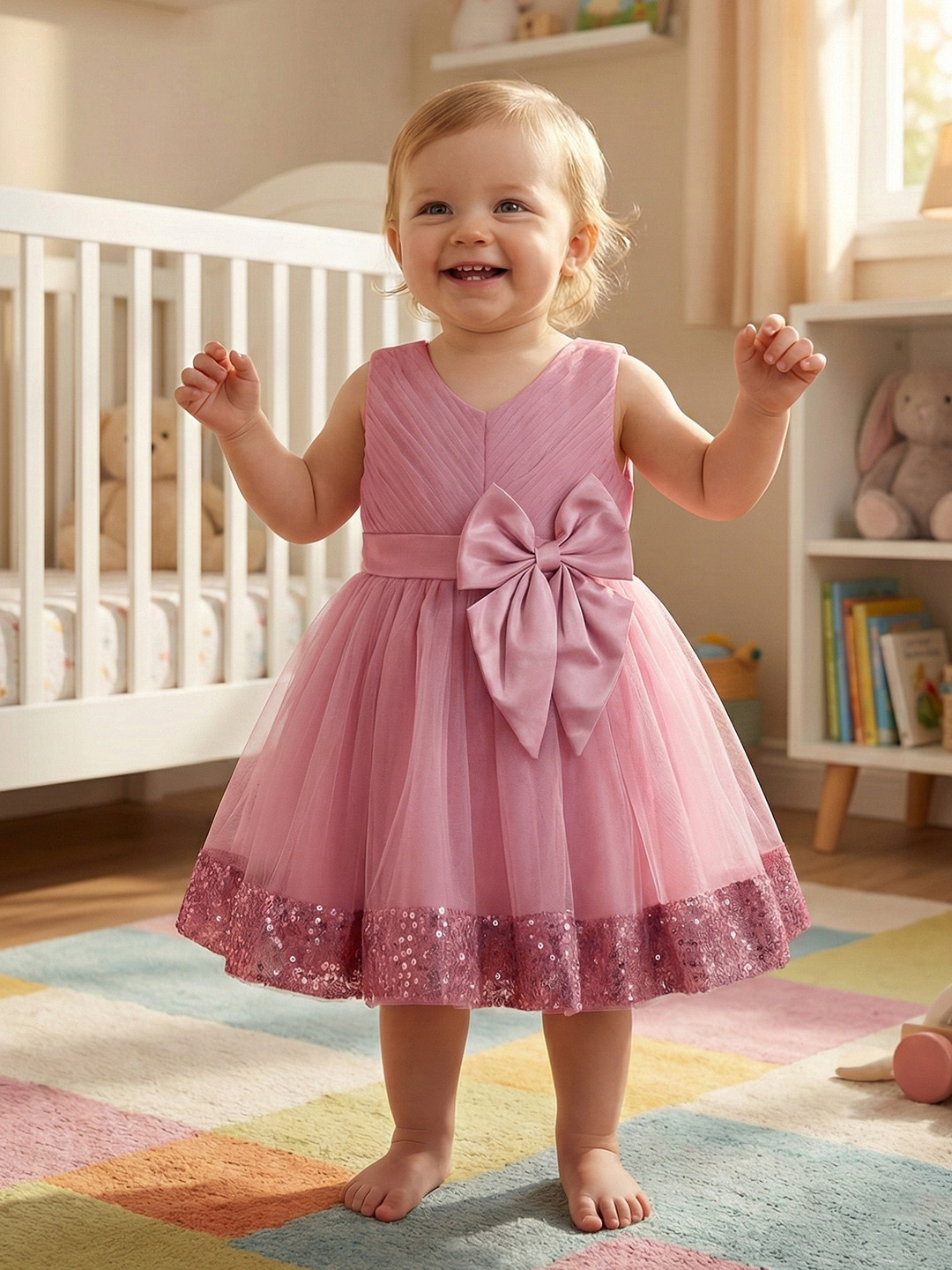 YK Infant Fit & Flare Party Dress With Bow Detail