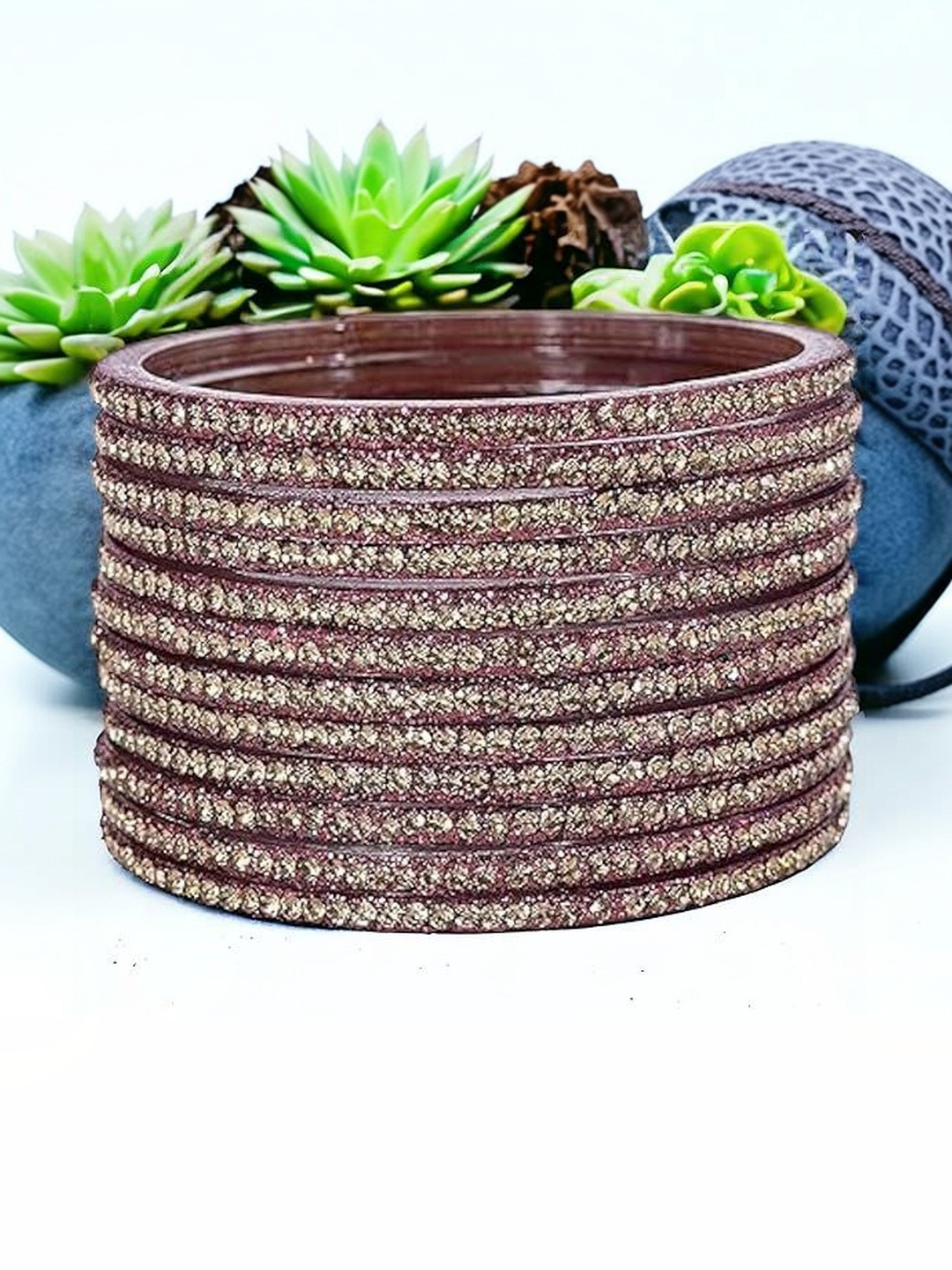 Abu fashion Pack of 12 Golden Zircon Studded Gemstone Glass Kashmiri Bangle Sets