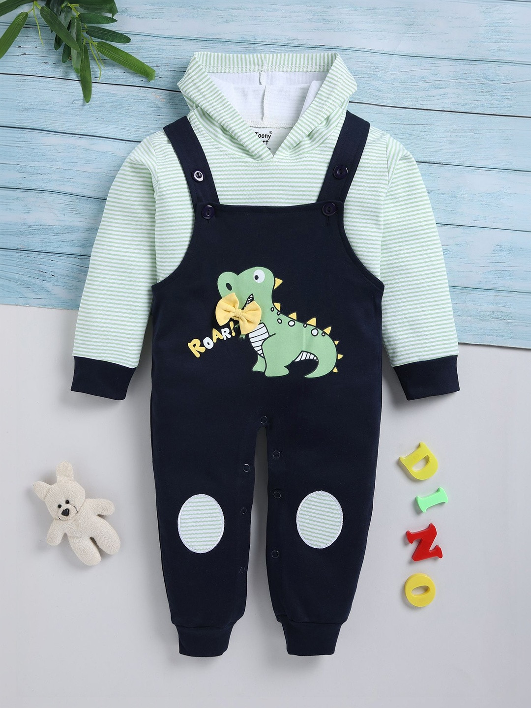 Toonyport Infants Striped Pure Cotton Straight Leg Ankle Length Dungarees