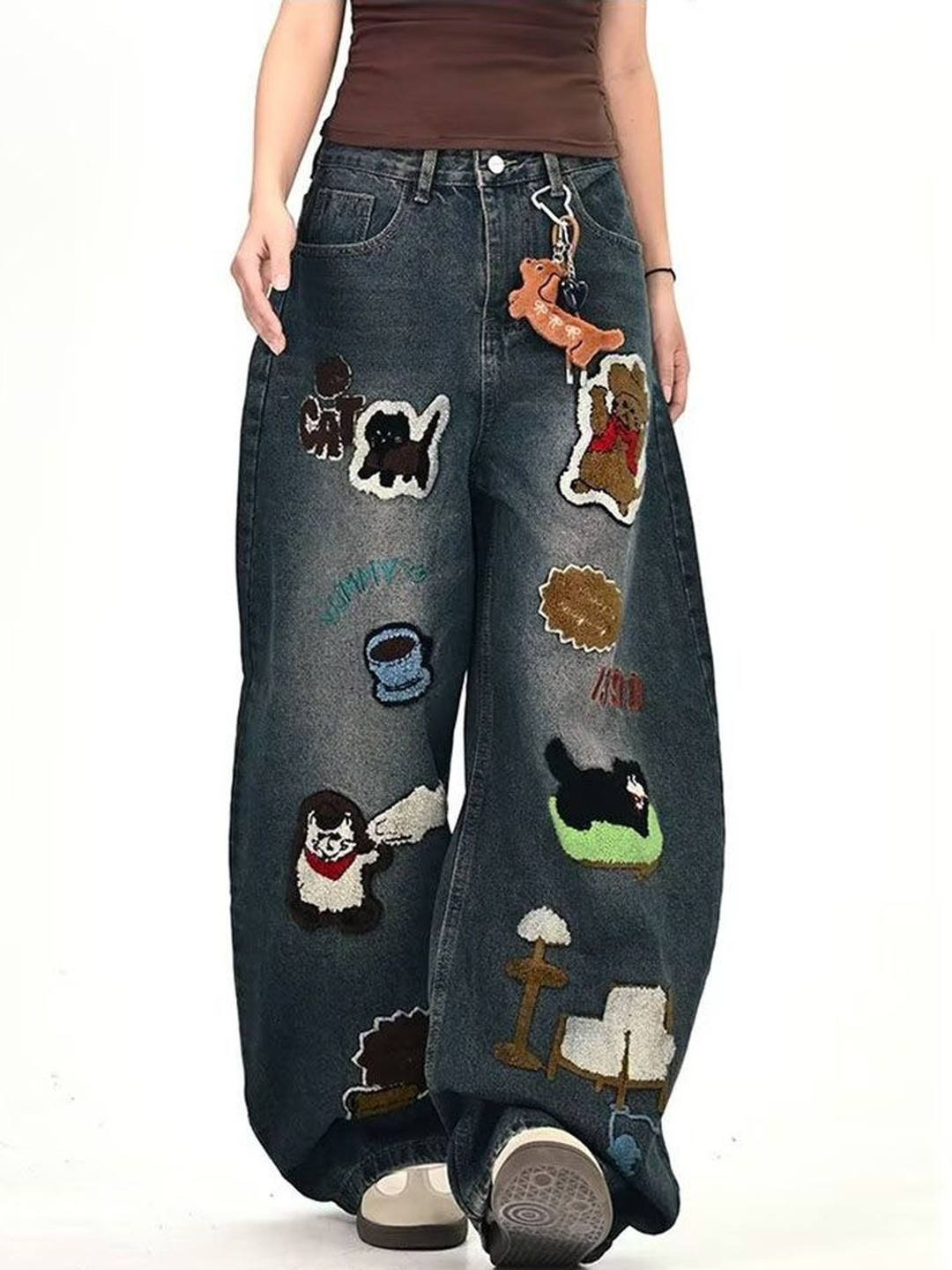 StyleCast x Revolte Men Wide Leg Mid-Rise Dark Applique Jeans