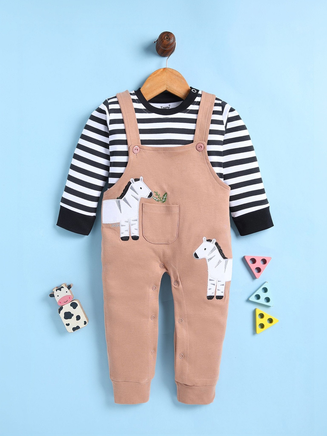 Toonyport Infants Striped Cotton Straight Leg Ankle Length Dungarees