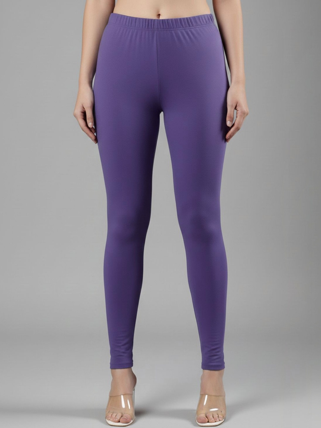 ZAYANQA Women Solid Slim-Fit Mid Rise Lavender Purple Ankle-Length Cotton Leggings