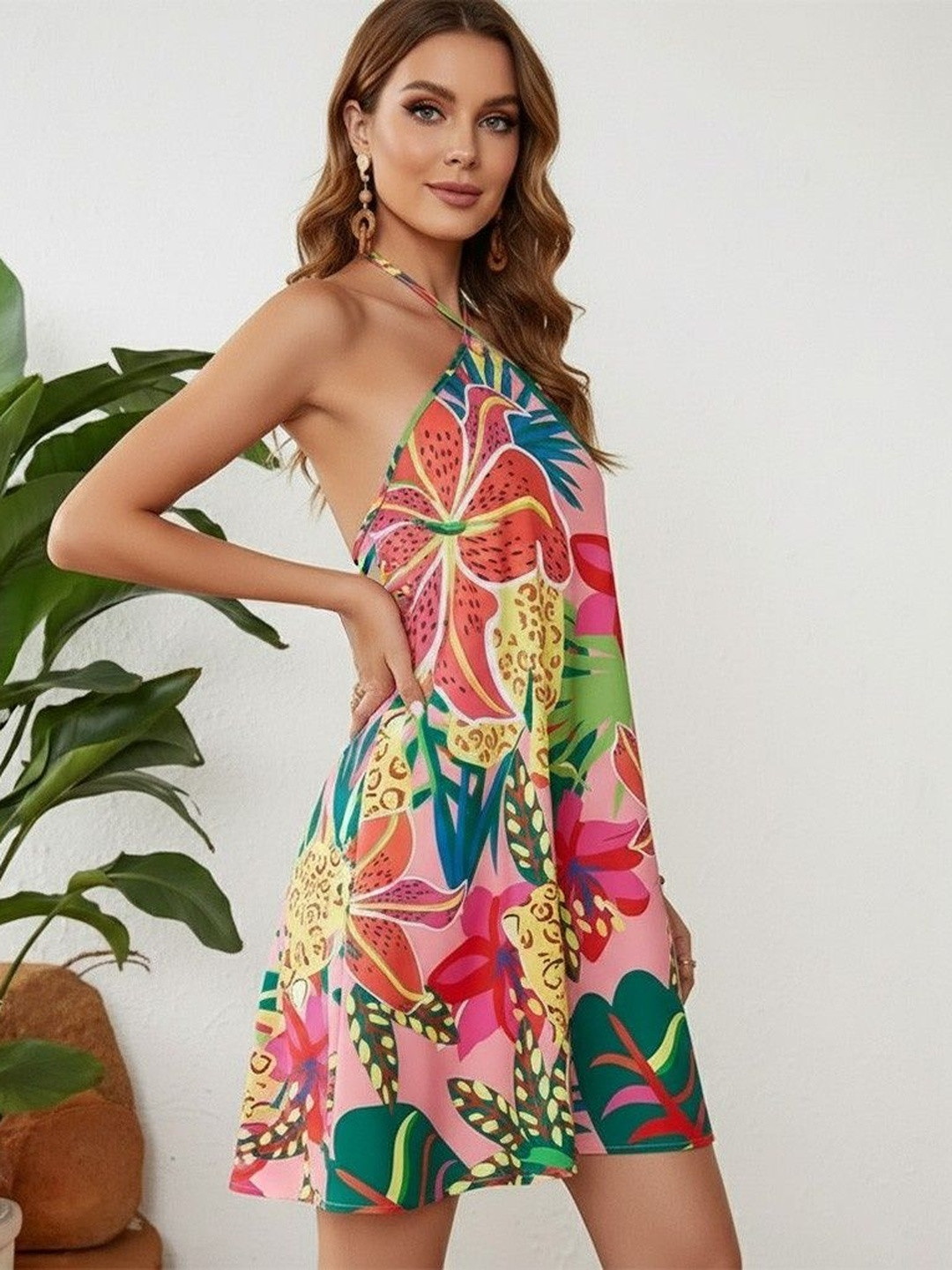 Elchic Floral Print Halter Neck Dress