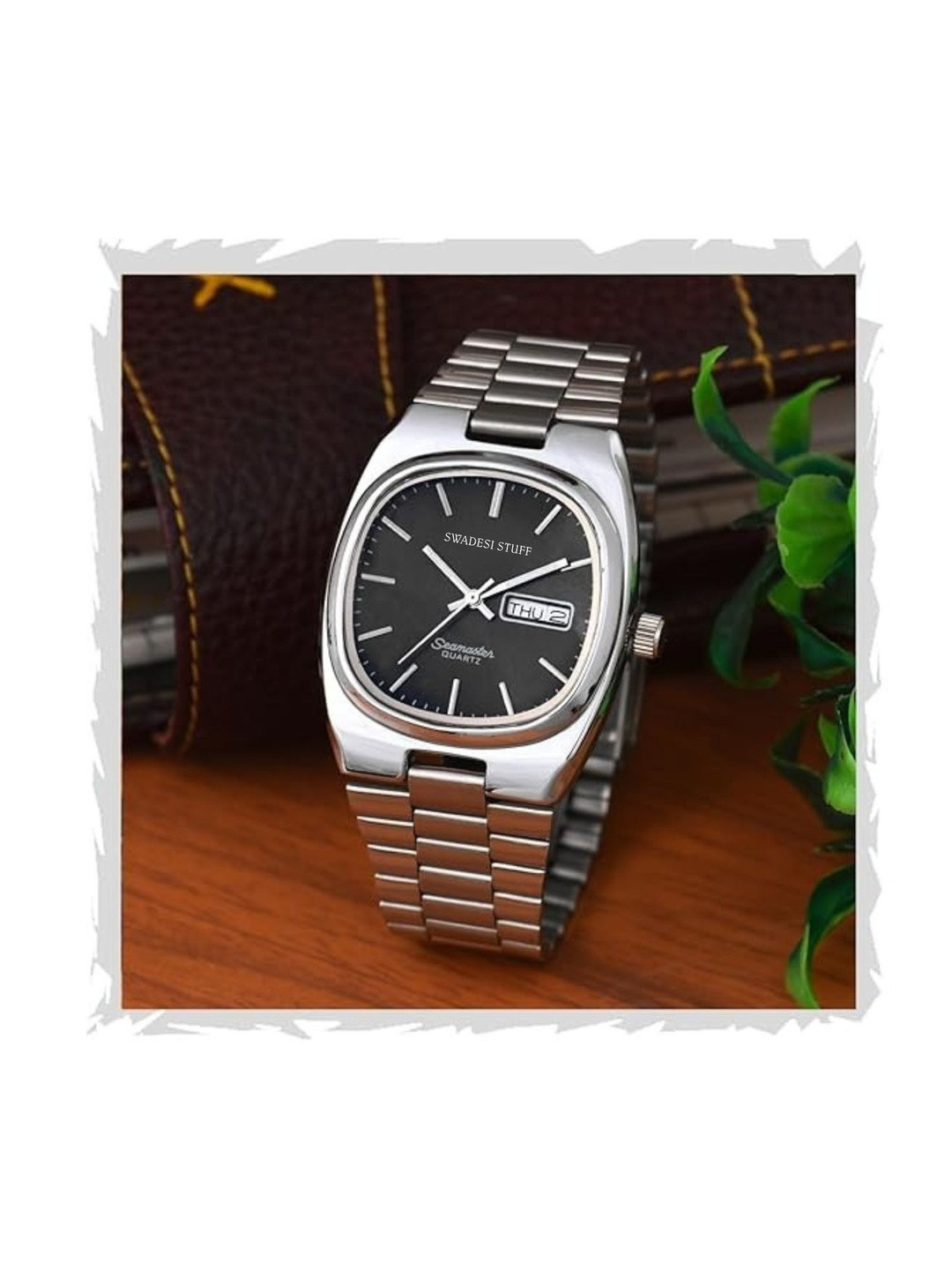 SWADESI STUFF Men Dial & Stainless Steel Bracelet Style Straps Analogue Calendar Watch SEAMASTER9 BLACK