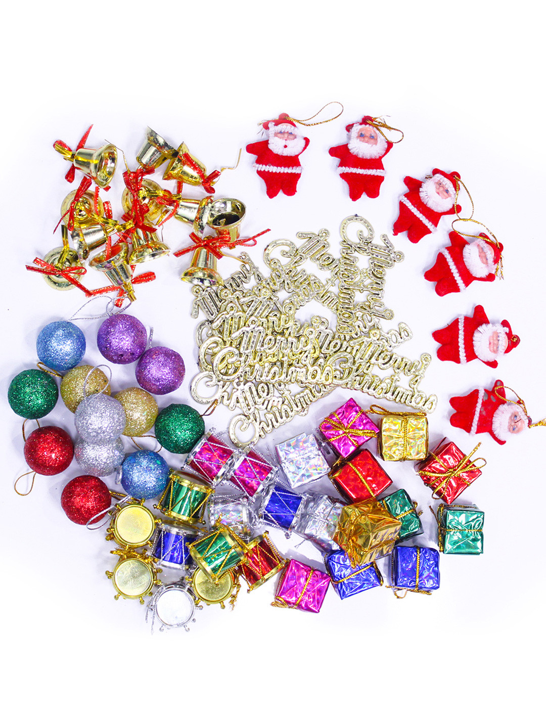 TIED RIBBONS Set Of 66 Printed Props Christmas Tree Decoration Hanging Ornaments