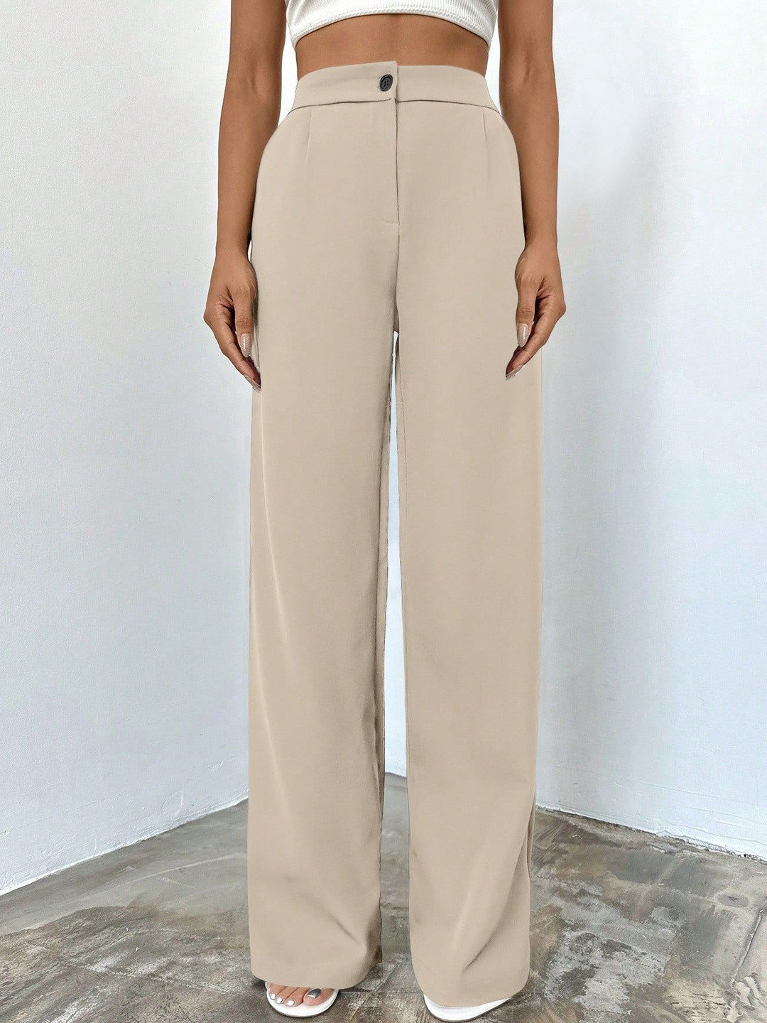KERI PERRY Women Relaxed Straight Leg High-Rise Non Iron Trousers